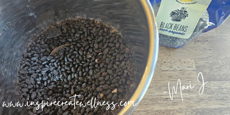 Instant Pot Black Beans with a bay leaf and spices 