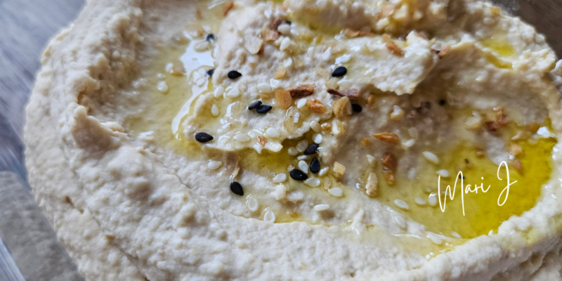 Creamy Hummus with Everything Bagel Seasoning and Olive Oil