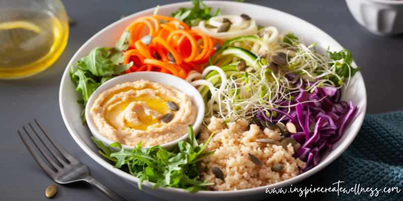 Hummus and assorted chopped veggies with brown rice