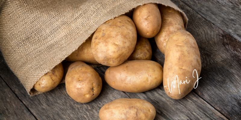 Russet potatoes poured out of a bag