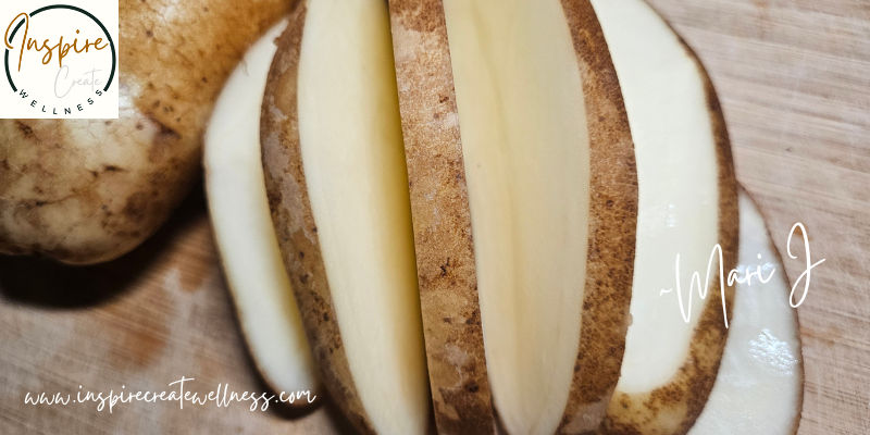 Organic Russet Potato sliced in 1 cm thick slices