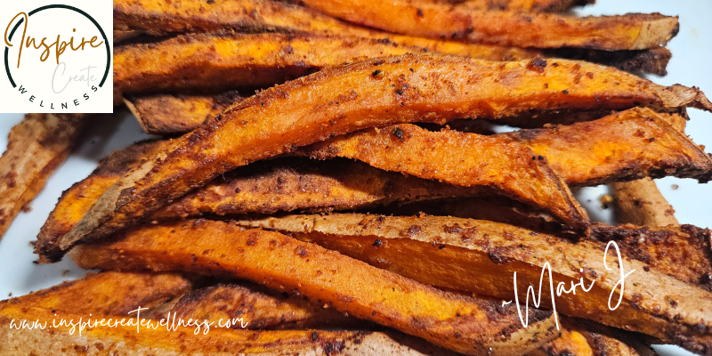 Crispy Hot Sweet Potato Fries on a white plate