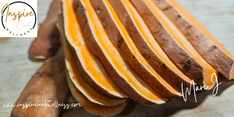 Sweet Potato evenly sliced to make sweet potato fries