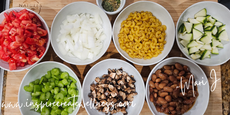 Hearty Homemade Minestrone Soup Recipe Ingredients in small prep bowls