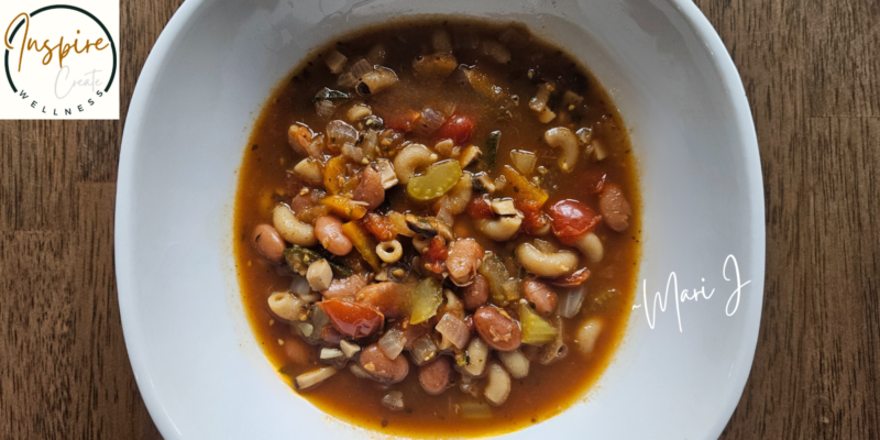 Hearty Homemade Minestrone Soup in a white bowl