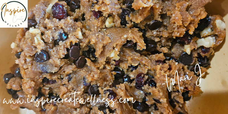 Gluten Free Chocolate Chip Cookie Dough with dried cranberries and walnuts