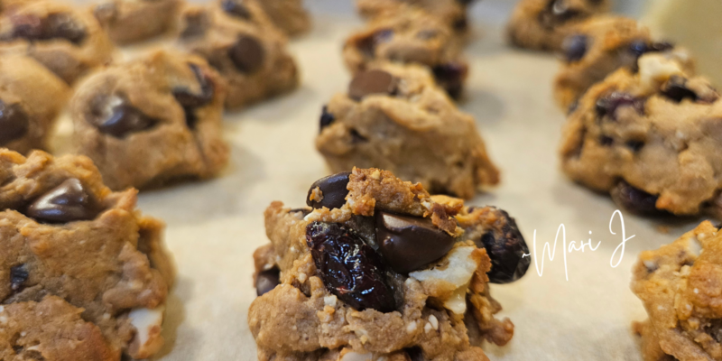 Baked Chocolate Chip Cookie Bites on a cookie sheet