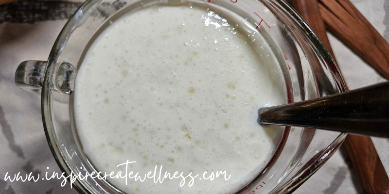 Melted Organic Coconut Oil mixed with cold milk for making Delicious Homemade Biscuits