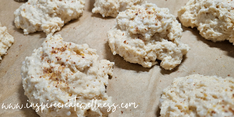 Delicious Homemade Biscuits brushed with organic almond milk and sprinkled with freshly ground flaxseed meal