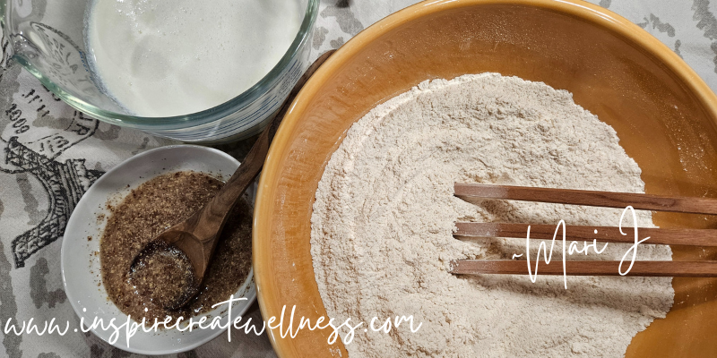 Blueberry Kefir Pancakes ingredients in bowls